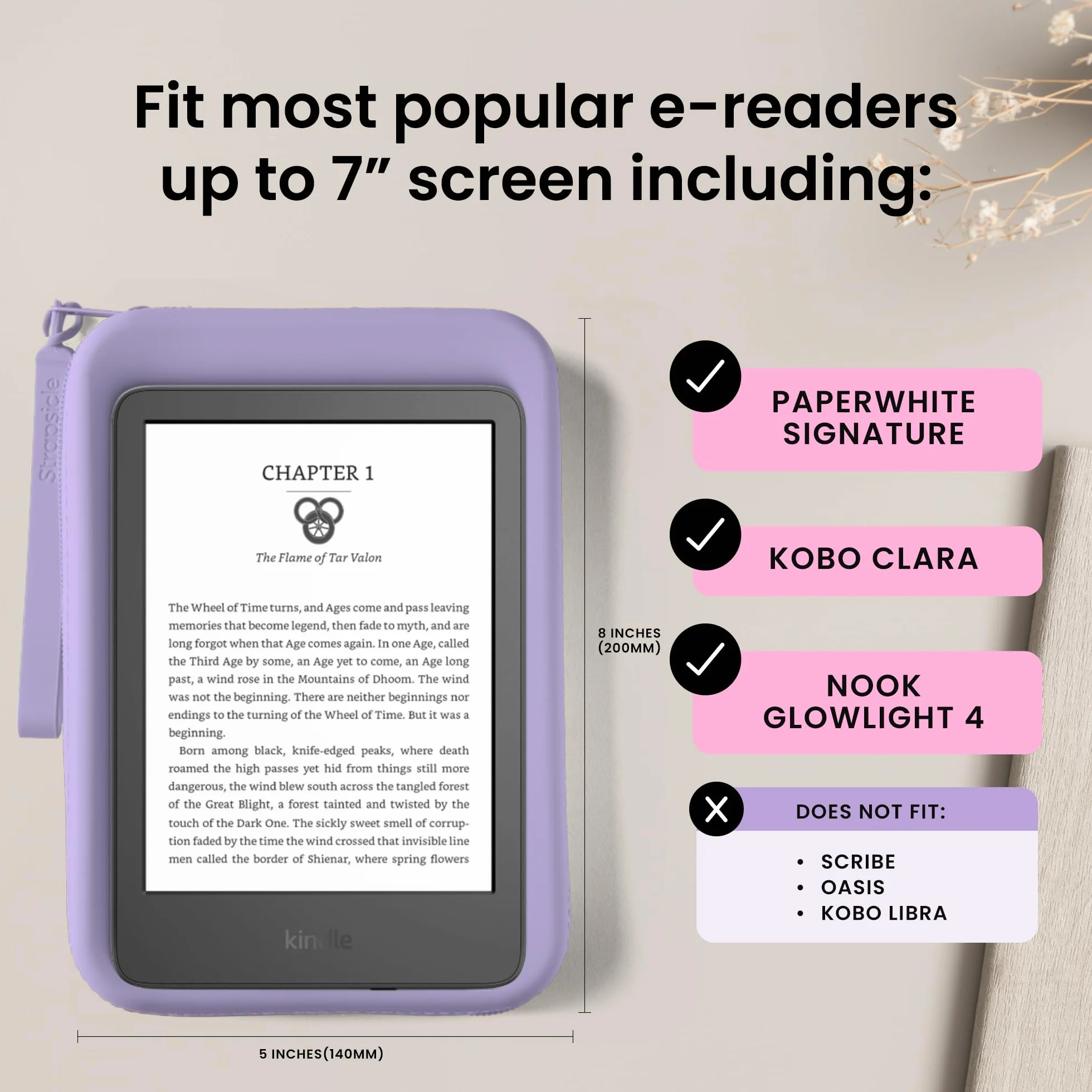 Strapsicle Silicona Embrague para Kindle, Bolsa Multiusos para Teléfono, Cartera y Llaves, se Adapta a Kindles, Kobos, Nook, Paperwhite 6.8 Pulgadas, iPad Mini 6
